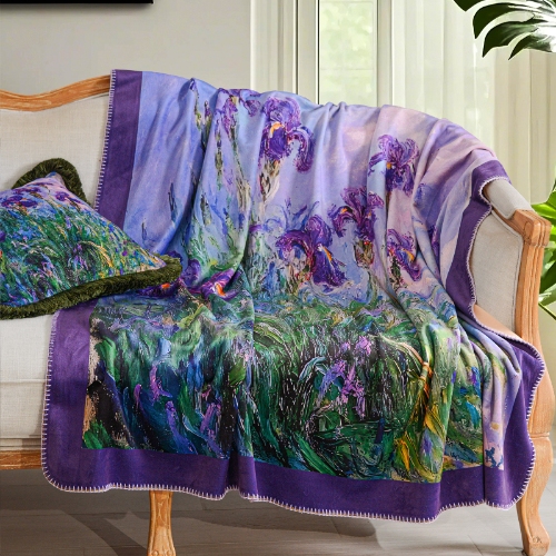 Luxury Fox Fur Blanket - Class A Monet Garden Oil Painting Sofa Blanket, Art Decor Soft and Skin-Friendly Throw