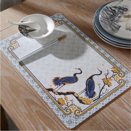 High-end Luxury Placemat - Waterproof, Oil-resistant, Heat-resistant Crane Design Placemat