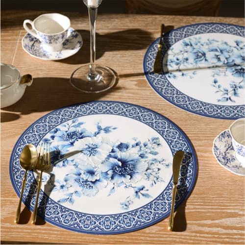 New Chinese Style High-end Luxury Placemat - Waterproof, Oil-resistant, Heat-resistant Blue and White Porcelain Design Round Placemat
