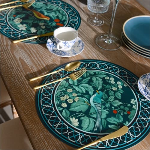 William Morris High-end Luxury Placemat - Waterproof, Oil-resistant, Heat-resistant Hand-painted Floral and Bird Design Placemat