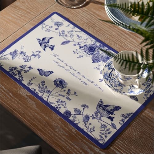 High-end Luxury Placemat - Waterproof, Oil-resistant, Heat-resistant Blue Hand-painted Botanical Series Placemat