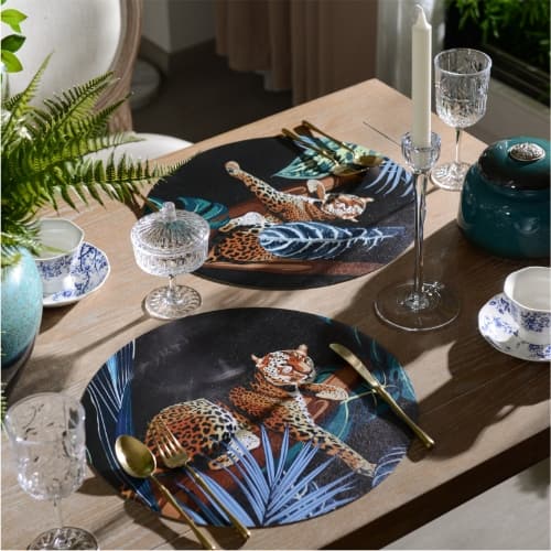 High-end Luxury Placemat - Waterproof, Oil-resistant, Heat-resistant Lazy Leopard Design Round Placemat