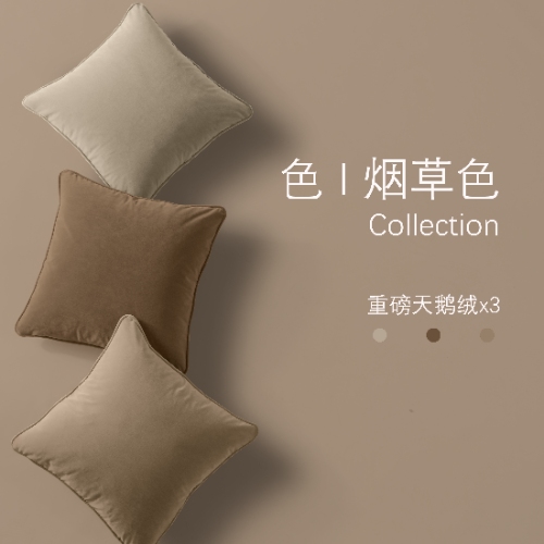 重磅天鹅绒烟草色系列素色抱枕	