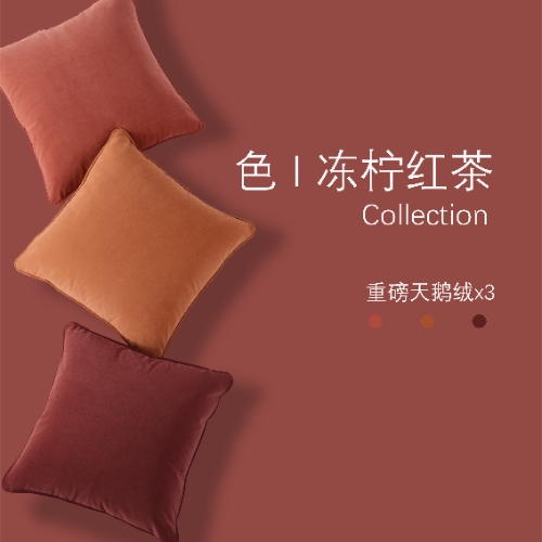重磅天鹅绒柠红茶色系列素色抱枕