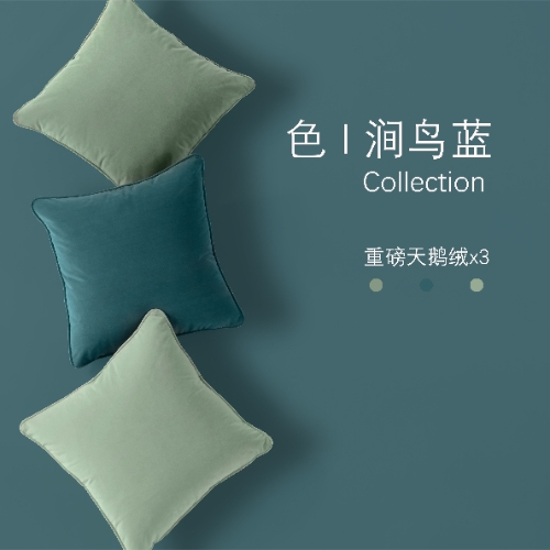 重磅天鹅绒涧鸟蓝系列素色抱枕