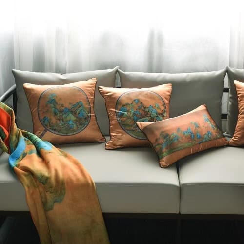 Chinese-style 'A Thousand Miles of Rivers and Mountains' Landscape pillow